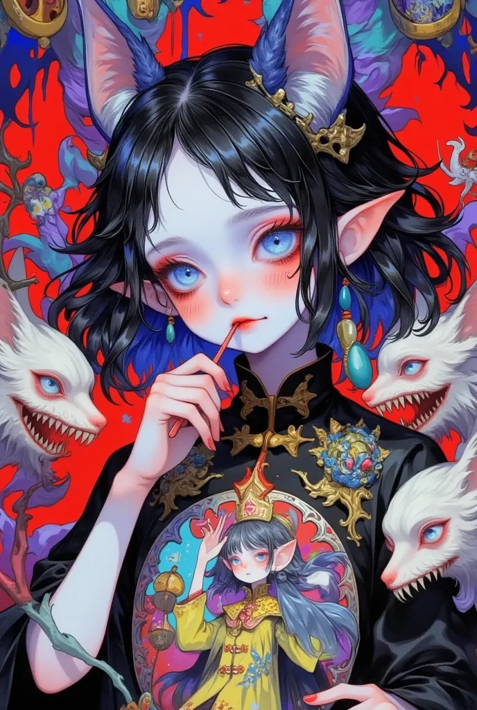 anime girl， holding a lollipop and mirror in her mouth, a detailed painting ，inspired by shimoda hikaru  , artstation contest wi...