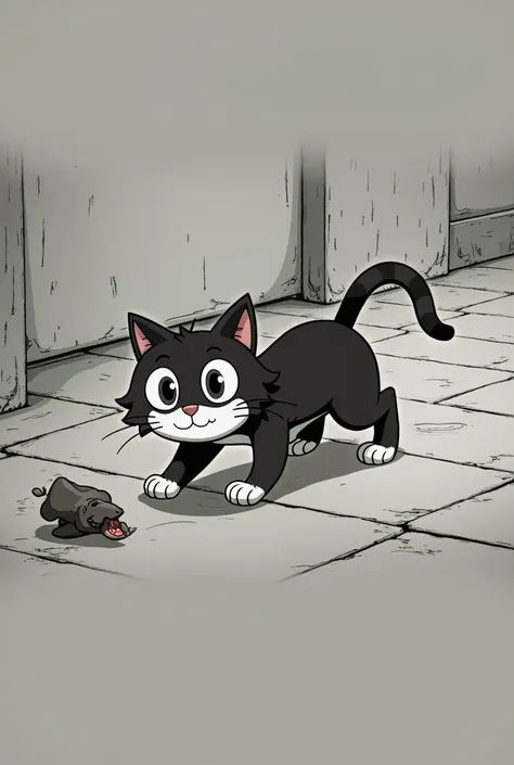 black and white, cute cat cartoon creeping stalking cat