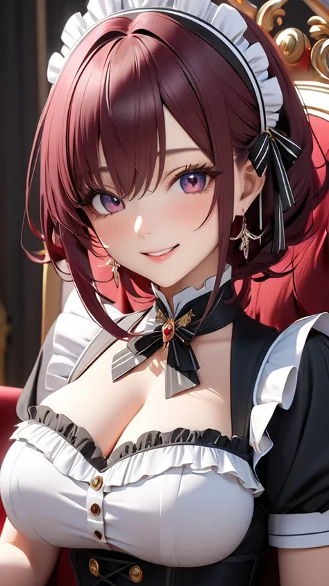  A charming maid is staring at me big breasts、黒ofレースが多い、黒of下着とガーターベルト、 Im sitting on a very luxurious throne 、ブロンドof髪、厳しいながらも思いやりofある視線  ,    愛情ofこもった献身と献身的な奉仕を捧げてください   ,    High quality 3D rendering,     photorealistic ,     hyperdetail    , Very complex...