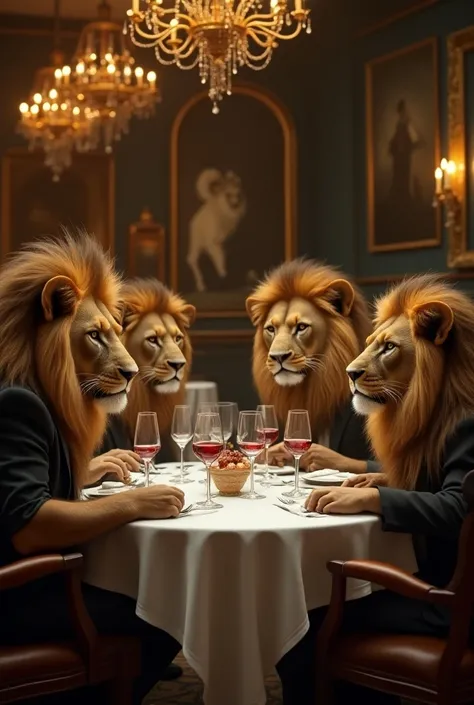 Lions eating in a restaurant 