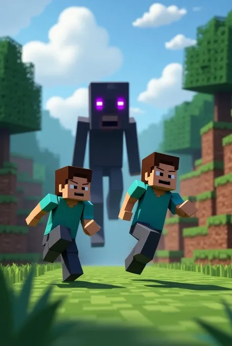 Two boys chase the Minecraft character enderman