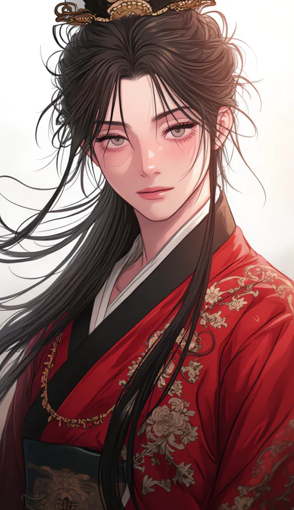 1 girl, woman, handsome, ink,armor, ((2.5d)), black hair, floating hair, delicate eyes, black and red antique damask hanfu, fov,...