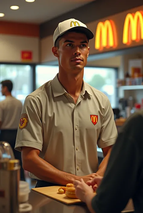 Cridtiano ronaldo working in mcdonals