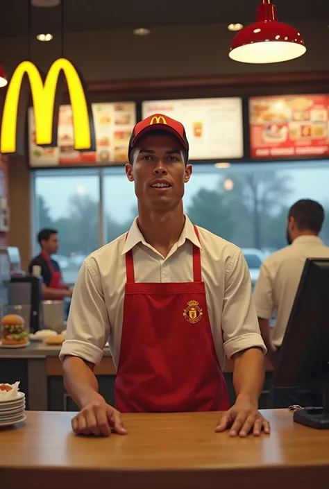 Cridtiano ronaldo working in mcdonals