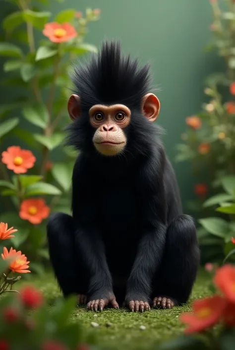 Black monkey hairstyles startling flat hair .Background in garden 