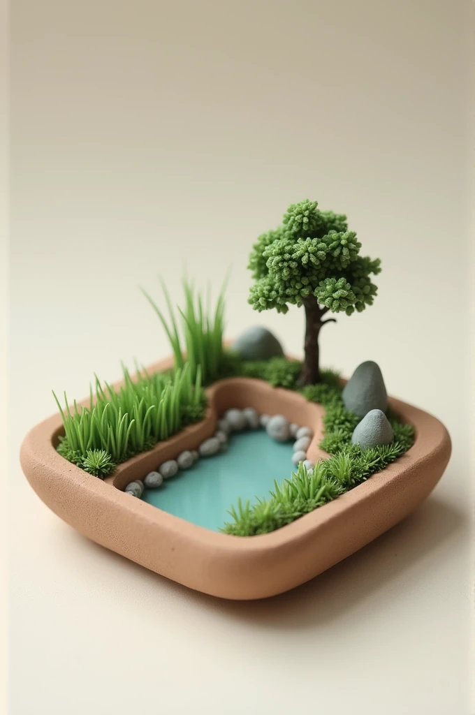 Keychain model square clay with water, rice with tree