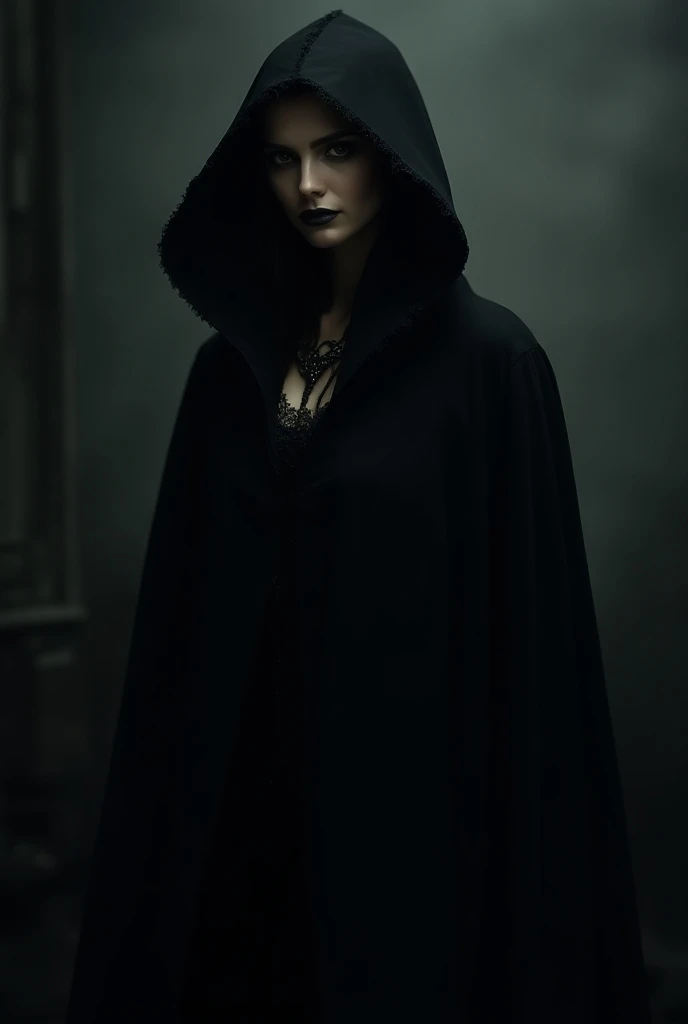 Women with night black cape 