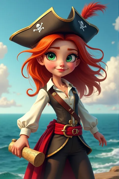 redhead girl wearing pirate costume 