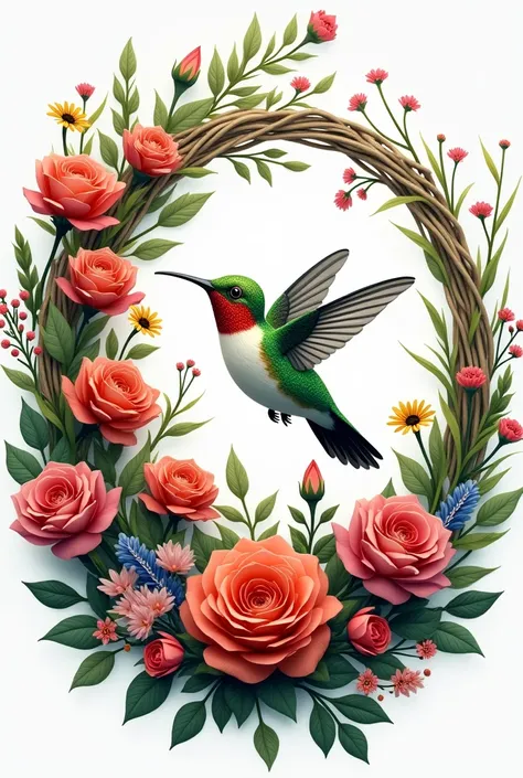 A hummingbird WhatsApp icon surrounded by flowers and with woven details in png