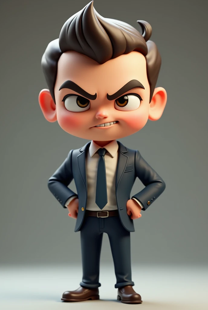 A 3d cartoon handsome mean, well dressed, little smile on face