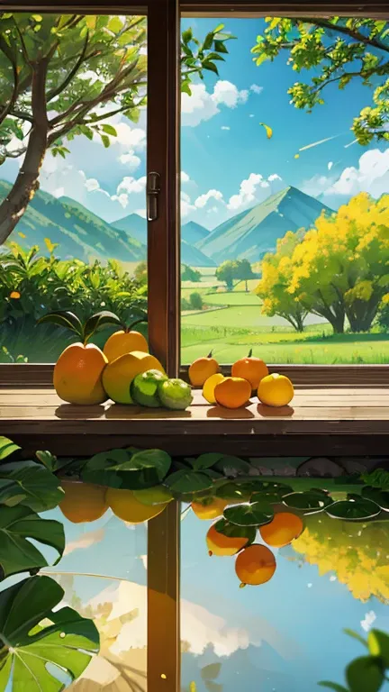  wallpaper, Mango season, Green plum tree, countryside, countryside, Warm Weather, Early morning sun, 【HD Details, Wet Watermark,  hyperdetail ,  like in the movie ,  surrealism , Soft light, deep depth of field blur ,  ray tracing, diffusion (Ultrafine Gl...