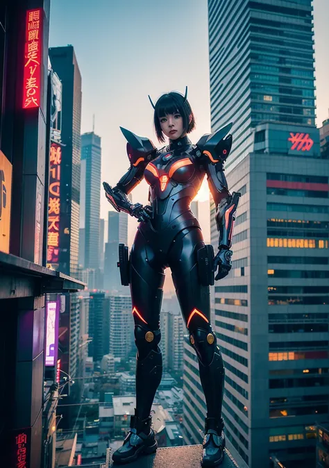   anime girl , artwork in the style of Gwaiz,  cyberpunk anime girl mech ,  in a , Gwaiz,  by Russell Dongjun Lu ,  digital cyberpunk anime art standing on a balcony overlooking the city, Lostrun 8k, Gwaiz on artstation pixiv, Girl in mecha cyber armor 