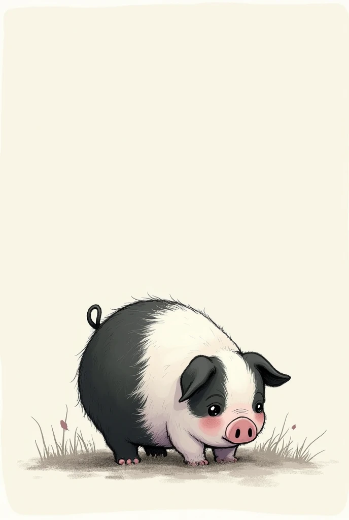 Lonely little pig 、Black and White、 illustration character