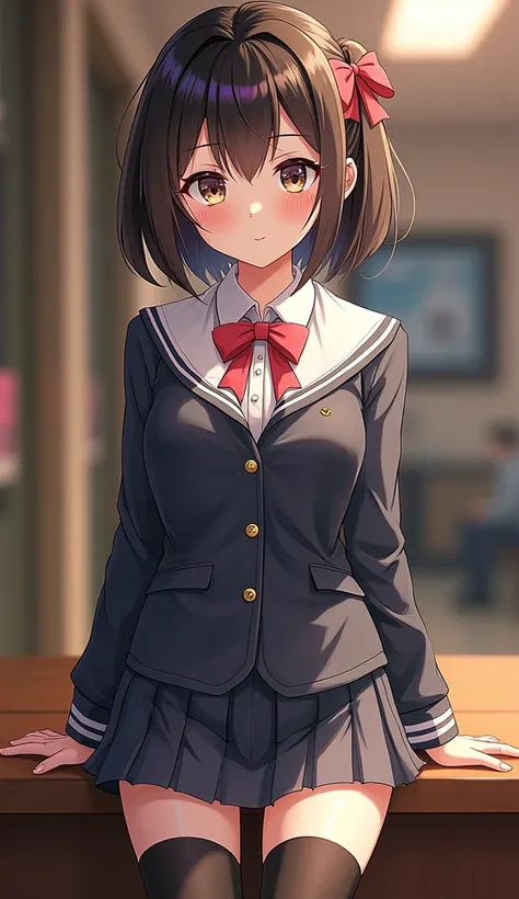 anime girl in a school uniform posing for a picture, anime moe art style, anime visual of a cute girl, smooth anime cg art, makoto shinkai. digital render, detailed digital anime art, kantai collection style, anime style. 8k, digital anime illustration, a ...