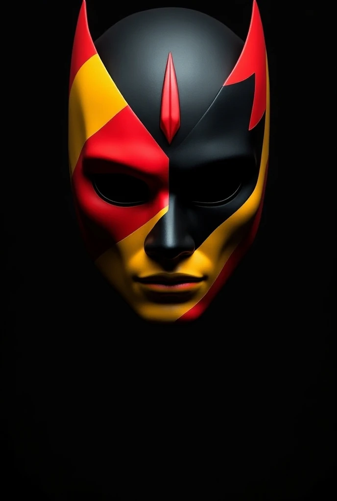 Black red and yellow mask, png, on black background 