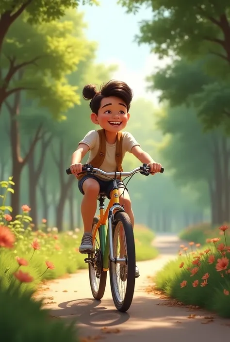 A Happy  riding cycle in park 