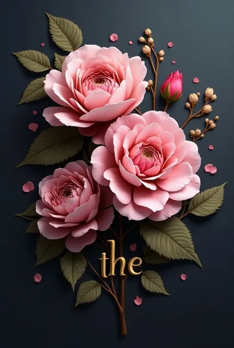 logo name "The" and "" with gold letters and pink flowers