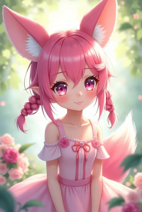 Animal ears girl in pink hair anime 