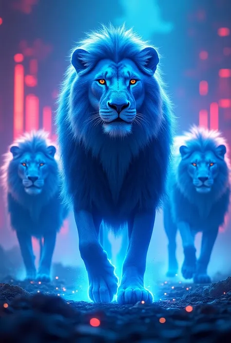 Neon blue lion with pack 
