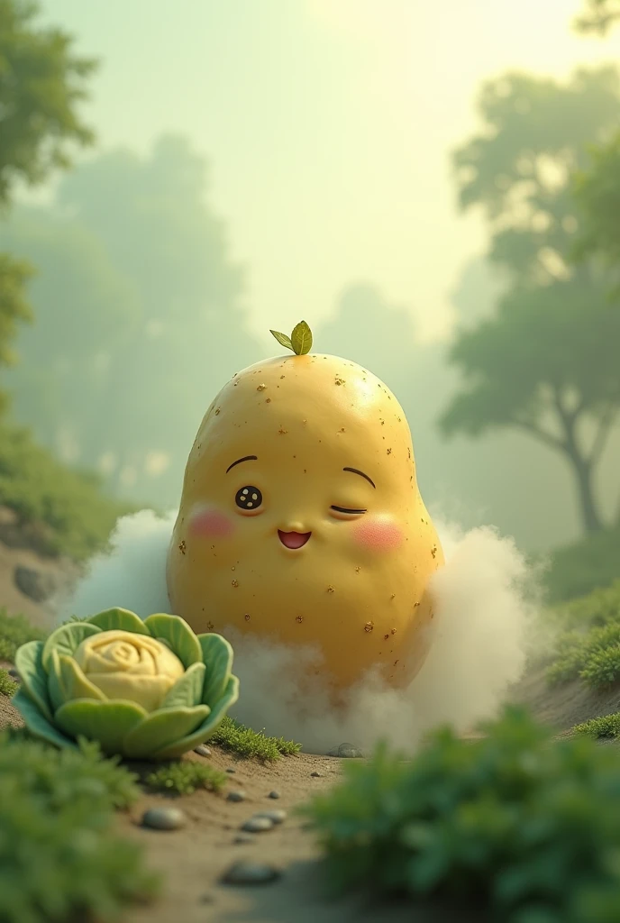 The potato morning by the time the veil was lifted one cabbage. 3d cartoon type realistic ai image 