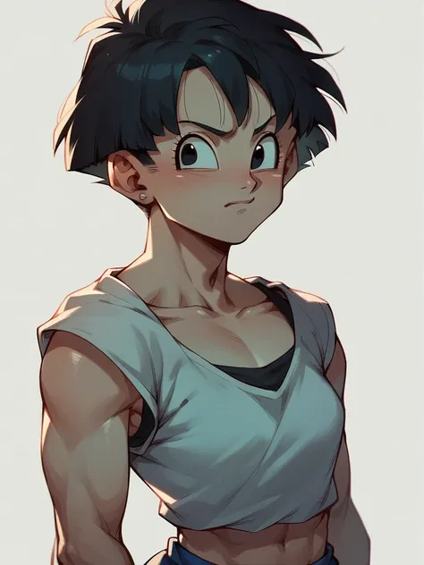 A small girl with short black hair and black eyes (dragon ball) 