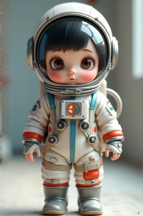 
 Imagine a mini astronaut ,  with a cute and delicate appearance .  He has white skin and black hair ,  cut simply and short .  your eyes are brown, expressive,  with a slight sense of curiosity .  He wears a classic astronaut costume ,  with the helmet t...