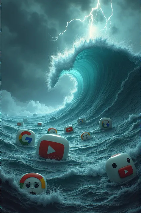 Google faces YouTube YouTube in the sea and there is a lot of lightning and tsunami 