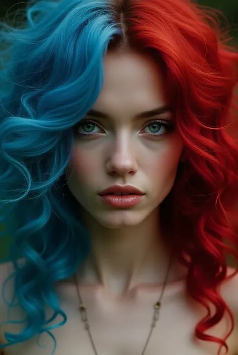 A man turned into a woman, blue-red hair