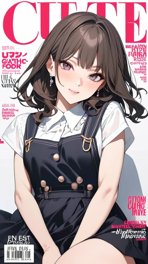 1 girl, ( cute face), Fantasy anime Pinafore, ( Fashion Magazine Cover :1.5), cover, absurdres,  highres icon, ultra detailed, beautiful, masterpiece, best quality
