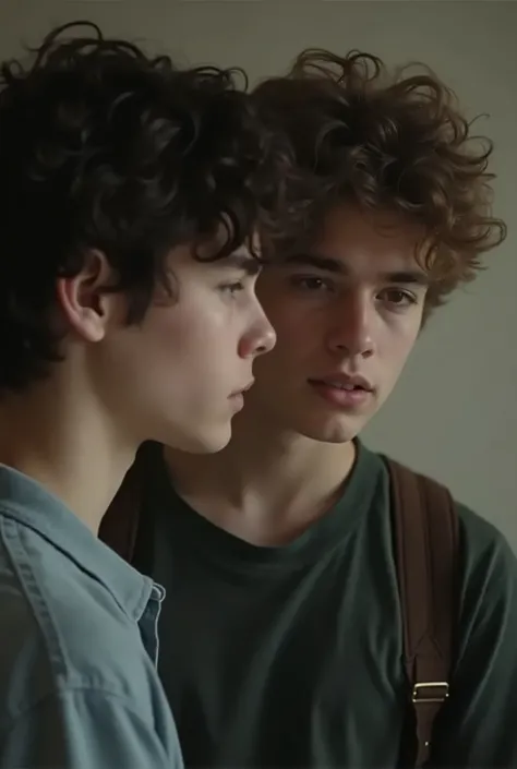 VIDEO, short film male adolescent drama , Recreate different scenes from a teenage drama where two young men with beautiful faces, one of them with laughing hair, 14-year-old men are in high school, they are attracted to each other and feel fear and guilt ...