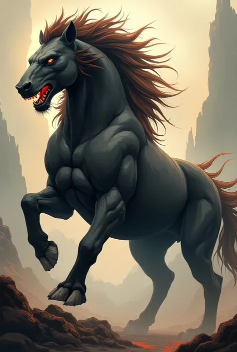 Horse and lion combined  looking dangerous and anime
