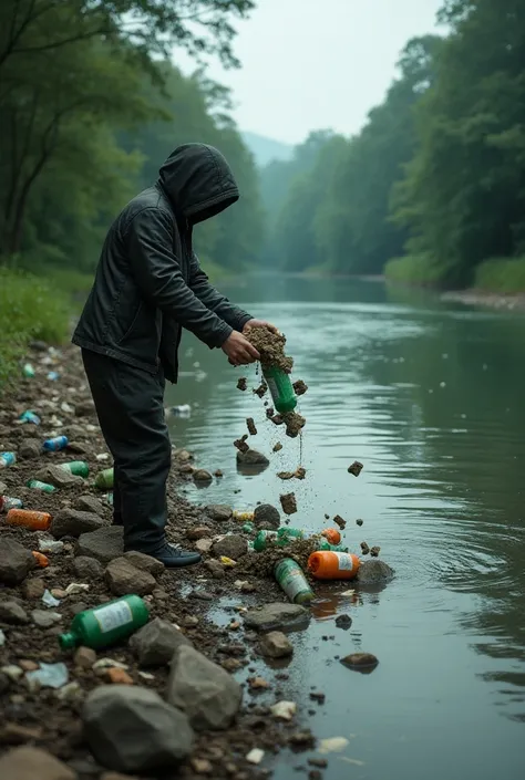 River getting polluted person throwing waste and many more