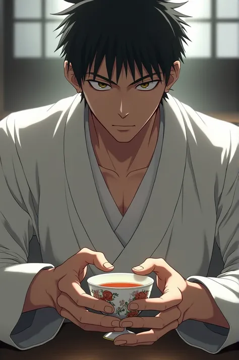 aizen holding tea cup