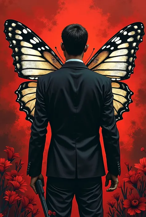  Cover for a crime novel book ,  in which it is called September flowers , that conveys curiosity to read it ,  is about a murderer who only appears in September to murder and his stamps are the orchid and the tiger butterfly, Apply blood