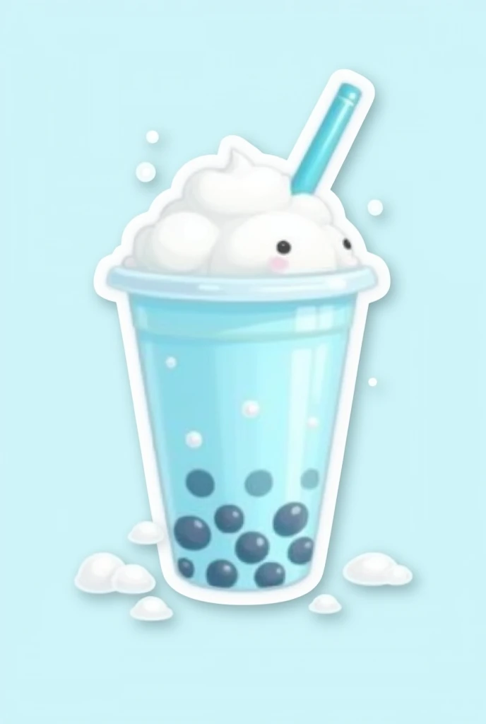 Minimol pastel blue boba with snow on top sticker logo