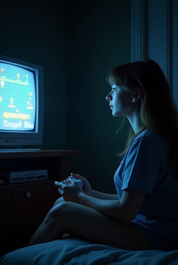  A  playing Super Nintendo in a dark room, Just Liz from the television , In the 90s