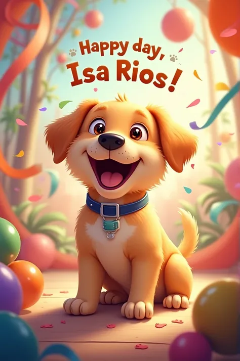 Create an image of Snoope the puppy saying “happy day Isa Rios”