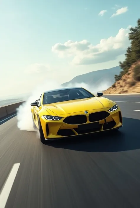 Yellow bmw on high way drifting and fast driving 