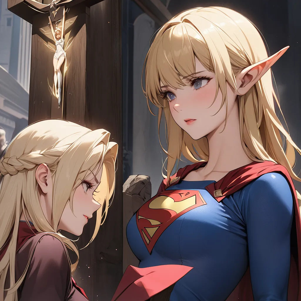 ((best quality)), ((masterpiece)), (  details), （ perfect face）、 the woman was seras ashlein  ,  supergirl and high elf with med...