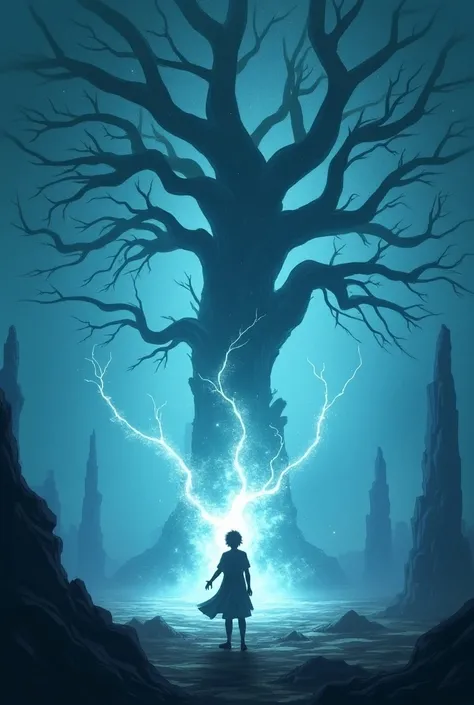 A very clear ultra HD cartoon image of " Betal, transforming into a ghostly streak of light, swiftly flying back toward the ancient tree. Vikramaditya watches calmly, his posture unwavering. The background shows the haunting silhouette of the tree, glowing...