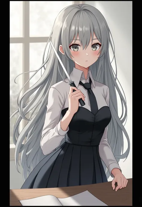 anime,Arya,ナイフを手に机に座っているanimeの女の子, 魅力的なanimeの女の子, perfect Gray-haired girl, 4K Manga Wallpaper, 最高のanime4K konachan壁紙, 4k animeの壁紙, Gray-haired女の子, 美しいanimeはだかのanimeアートの壁紙8k, animeスタイル 4k,  from Girls Frontline, Gray-haired, Gray-haired deity