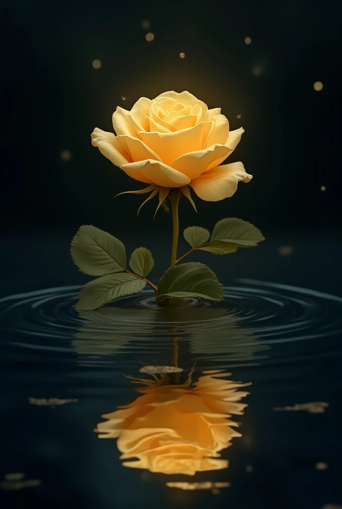 A golden rose with moonlight for oil on water