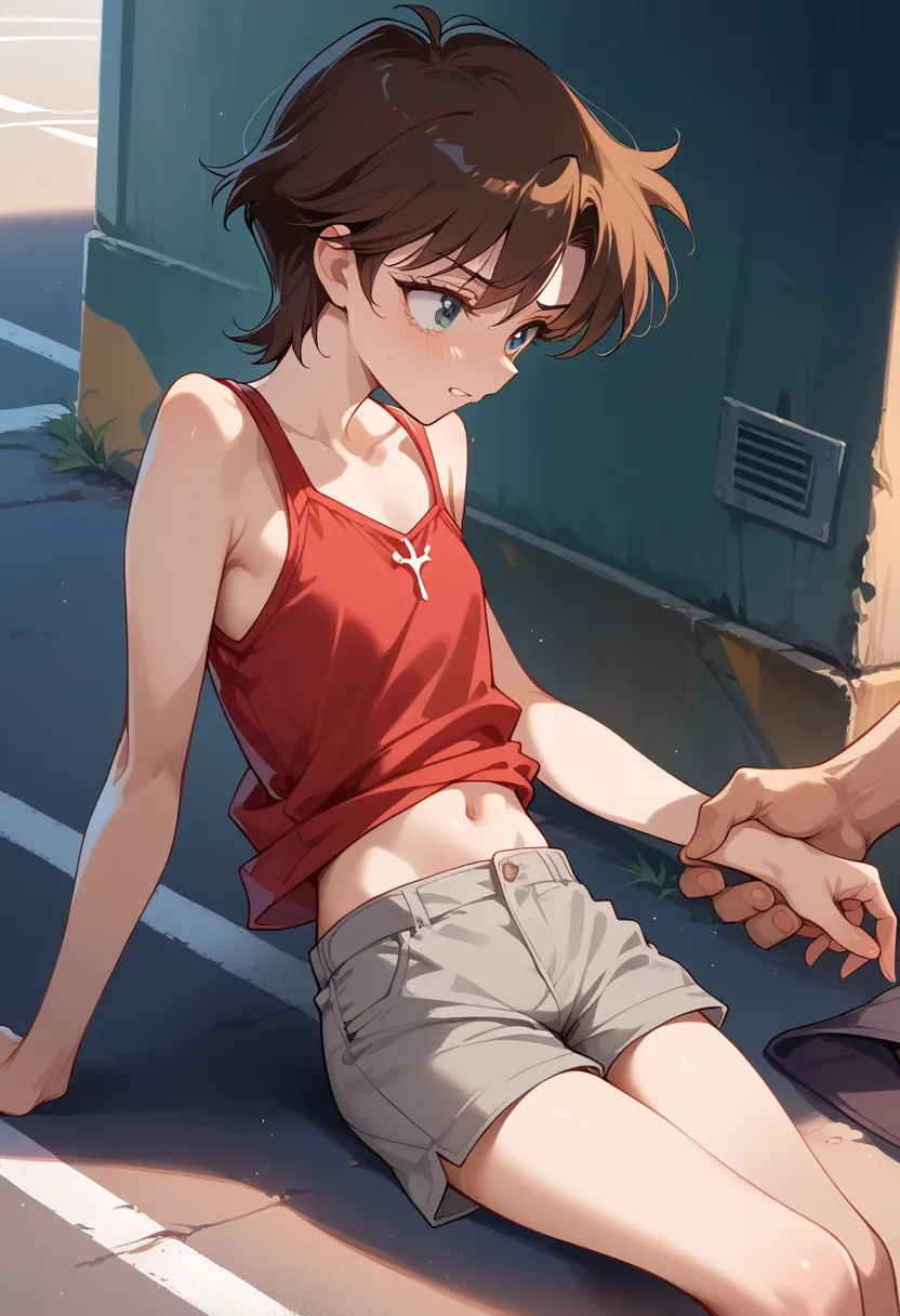 nsfw,masterpiece, high resolution on down,best quality,8k( detective conan ,haibara ai) (  girl,, flat chest,short,brown hair, s...