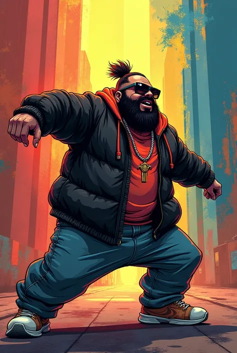 Create a dwarf anime rapper with black glasses, Performing a Poce 
