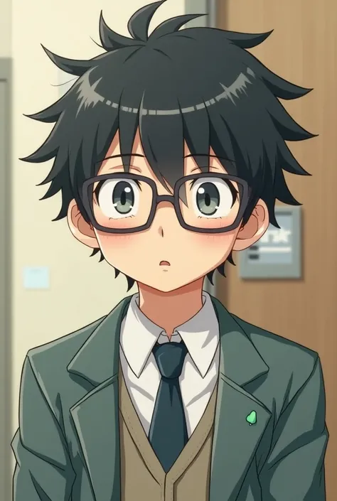 Japanese male high school student with bad hair and clumsy glasses