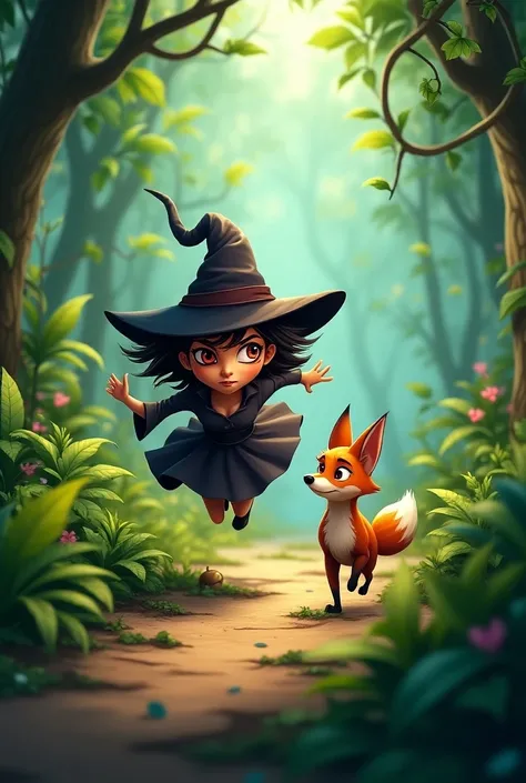 One witch ( left eye demage)was running & meet fox on the way jungle cartoon annimeted imges 16 9 