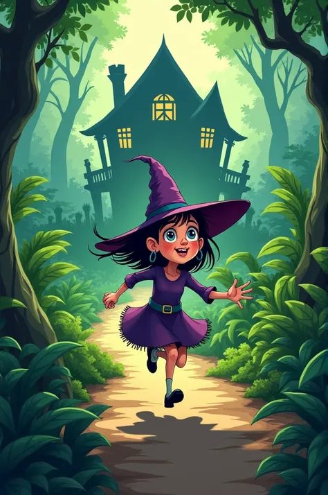 One witch ( left eye demage)was running from scary house tojungle cartoon annimeted imges 16 9 