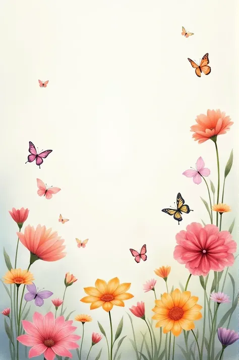 Color a flower background with butterflies in delicate watercolor 
