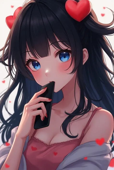 Girl with black hair and red heart ,  cute realistic portrait, artwork in the style of Gwaiz,  Realistic cute girl drawing , Gwaiz,  portrait of an amazingly beautiful anime face with blue hair, small heart - shaped face,  cute digital paint ,  cute anime ...