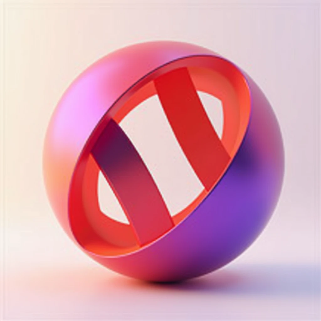 create a image of a 3d logo of a gradiant red Purple orange ball logo with the "A" letter in the middle and add a small "i" letter in the middle of the A, minimalistic 